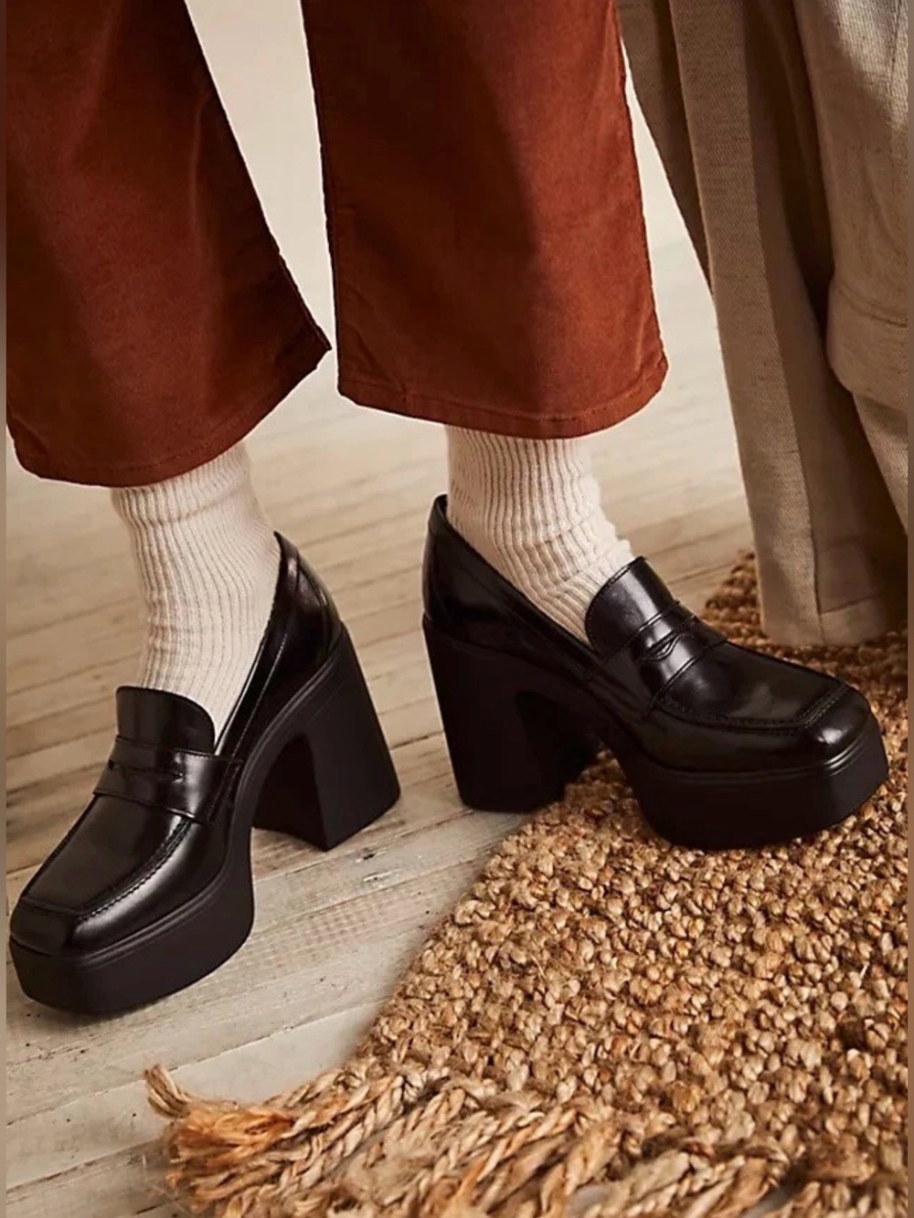 NEW FREE PEOPLE ZOE PLATFORM LOAFERS MARY JANES BLACK LEATHER BLOCK HEELS 9 NEW
